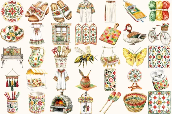 Italian Vibes Watercolor Clipart Set - 240+ transparent PNG, Italian summer graphics, Mediterranean images, Commercial use, Digital download