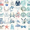 Summer Anchor Watercolor Clipart Set - 260+ transparent PNG, Seaside coastal graphics, Summertime images, Commercial use, Digital download