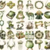 Gravemoss Witch Watercolor Clipart Set - 265+ transparent PNG, Mystic forest graphics, Witchy fantasy art, Commercial use, Digital download