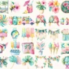 Tropical Island Rhythms Watercolor Clipart Set - 268+ transparent PNG, Seaside graphics, Tropical summer, Commercial use, Digital download