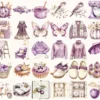 Plum Mood Watercolor Clipart Set - 261+ transparent PNG, Retro fall city illustration, Floral graphics, Commercial use, Digital download