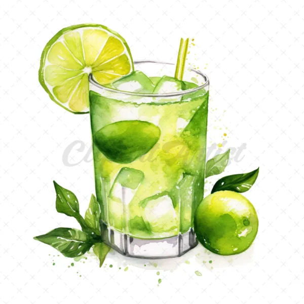 20 High-Quality Lime Cocktail Clipart - Lime cocktail digital watercolor JPG instant download for commercial use - Digital download