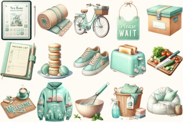 Moving Clipart Set - 110+ transparent PNG, New home illustrations, Interior decor graphics, Moving day art, Commercial use, Digital download