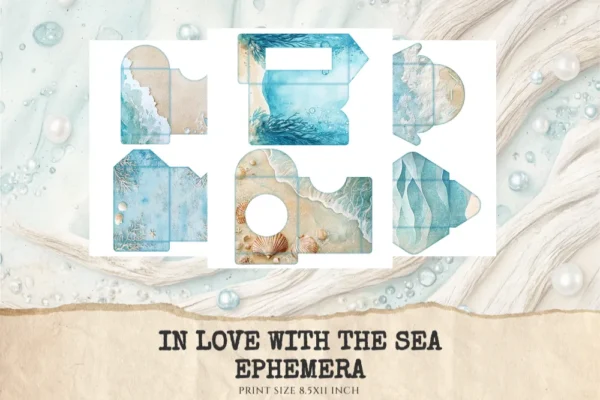 In Love With The Sea Junk Journal Ephemera & Folio Kit - Ocean waves journal, Summer digital ephemera, Junk Journal Kit, Digital download