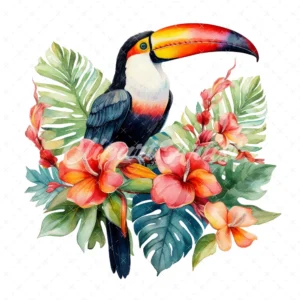 18 High-Quality Floral Toucans Clipart - Floral toucans digital watercolor JPG instant download for commercial use - Digital download
