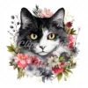 20 High-Quality Black and White Floral Cats Clipart - Cats digital watercolor JPG instant download for commercial use - Digital download