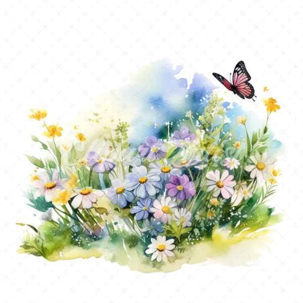 19 High-Quality Spring Meadows Clipart - Spring meadows digital watercolor JPG instant download for commercial use - Digital download