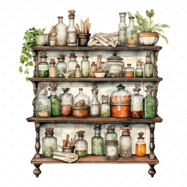 20 High-Quality Apothecary Cabinets Clipart - Apothecary digital watercolor JPG instant download for commercial use - Digital download