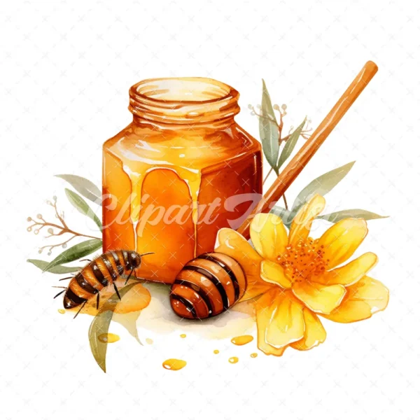20 High-Quality Honey Clipart - Honey bee digital watercolor JPG instant download for commercial use - Digital download