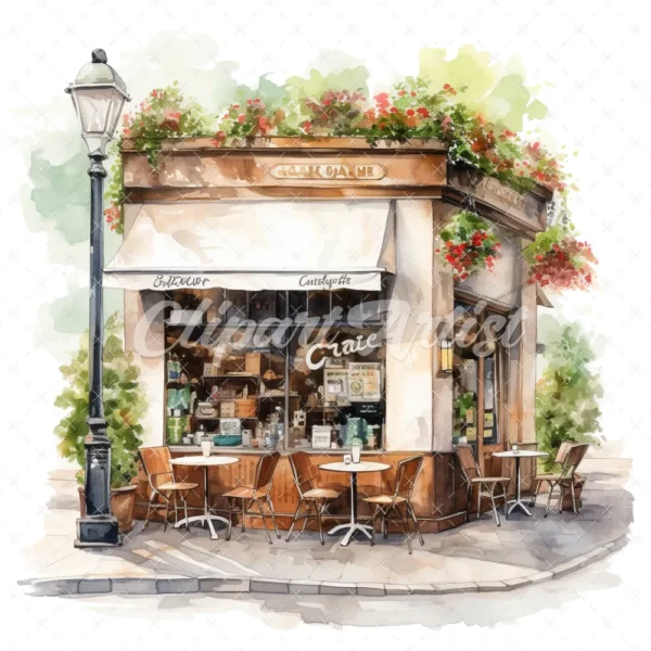 22 High-Quality Cafe Storefronts Clipart - Cafe storefronts digital watercolor JPG instant download for commercial use - Digital download