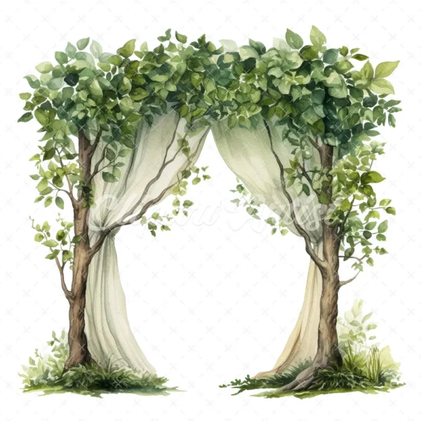 24 High-Quality Wedding Tree Arch Clipart - Tree arch digital watercolor JPG instant download for commercial use - Digital download