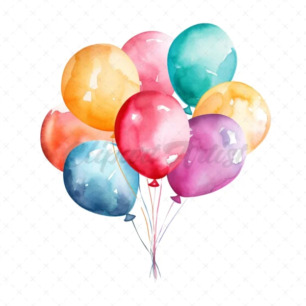 20 High-Quality Colorful Balloons Clipart - Colorful balloons digital watercolor JPG instant download for commercial use - Digital download