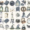 Gothic Diary Watercolor Clipart Set - 265+ transparent PNG, Dark academia graphics, Gothic halloween art, Commercial use, Digital download