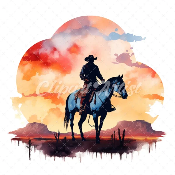 20 High-Quality Western Cowboy Silhouette Clipart - Cowboy digital watercolor JPG instant download for commercial use - Digital download