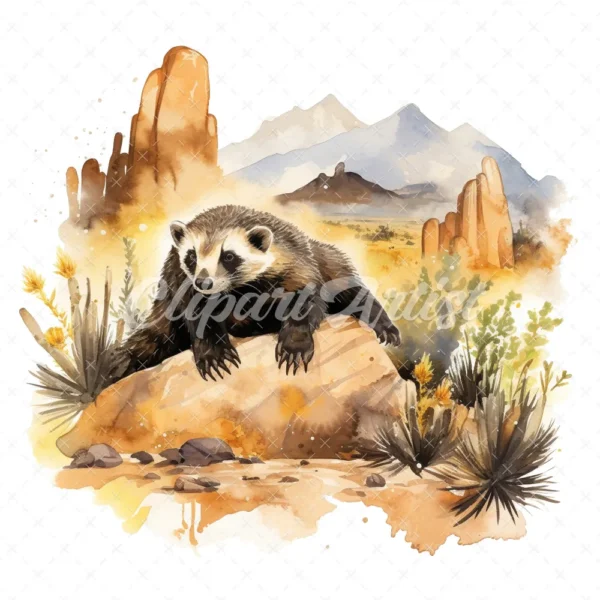 20 High-Quality Honey Badger Clipart - Honey badger digital watercolor JPG instant download for commercial use - Digital download
