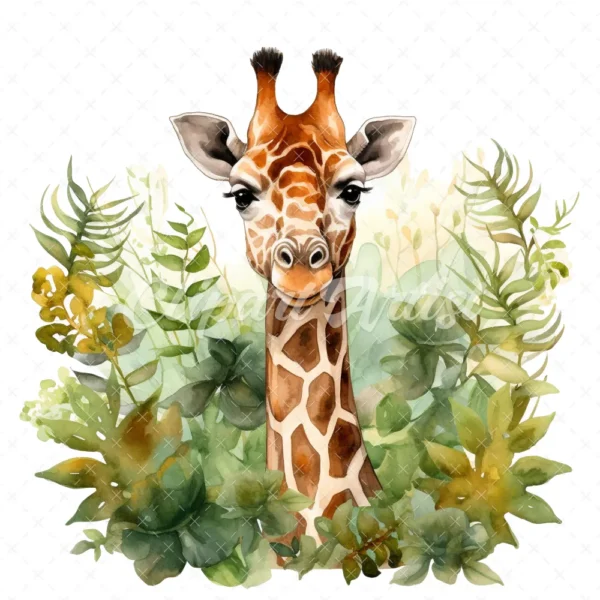 20 High-Quality Forest Giraffe Clipart - Forest giraffe digital watercolor JPG instant download for commercial use - Digital download