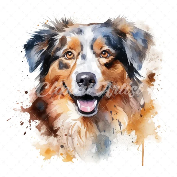 20 High-Quality Australian Shepherd Clipart - Shepherd digital watercolor JPG instant download for commercial use - Digital download