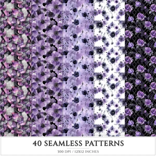 Haunted Masquerade Seamless Patterns, Spooky halloween JPEG, Gothic rose pattern, Raven, Skulls repeating pattern, Digital scrapbook paper