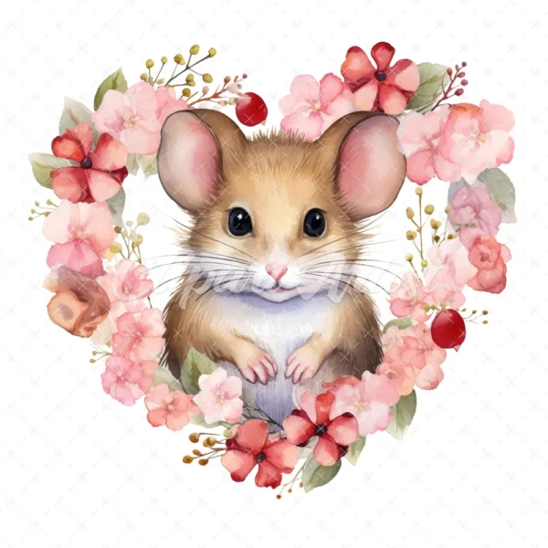 19 High-Quality Mouse in Heart Wreath Clipart - Mouse wreath digital watercolor JPG instant download for commercial use - Digital download