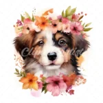 20 High-Quality Floral Portrait Puppy Clipart - Floral Puppy digital watercolor JPG instant download for commercial use - Digital download
