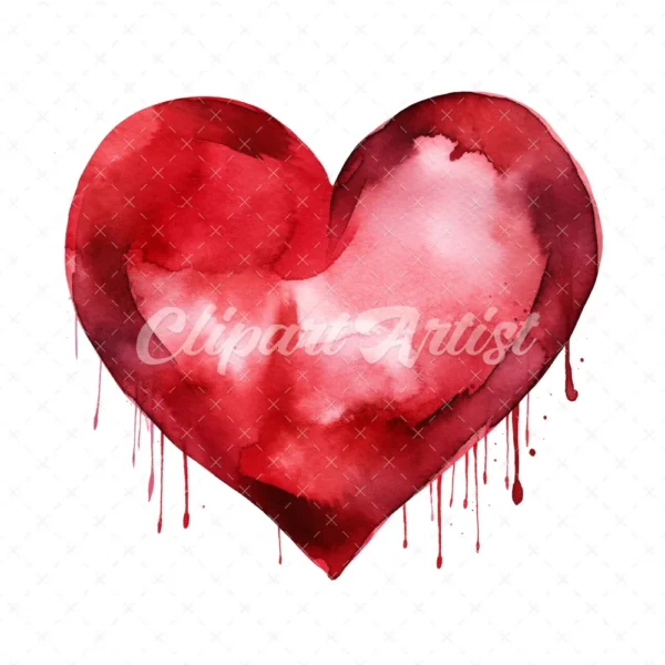 20 High-Quality Red Heart Clipart - Red heart digital watercolor JPG instant download for commercial use - Digital download