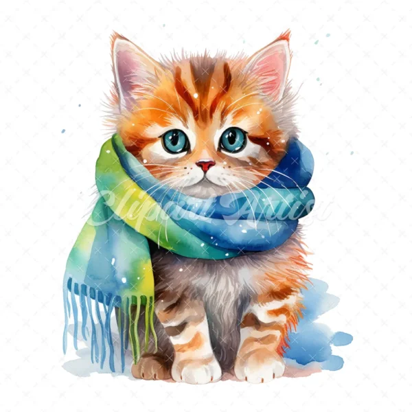 18 High-Quality Kittens With Scarf Clipart - Kittens scarf digital watercolor JPG instant download for commercial use - Digital download