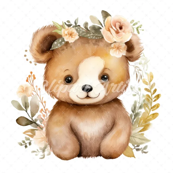 20 High-Quality Boho Cute Bears Clipart - Boho cute bears digital watercolor JPG instant download for commercial use - Digital download