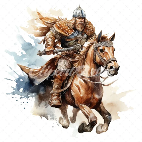 20 High-Quality Riding Vikings Clipart - Riding vikings digital watercolor JPG instant download for commercial use - Digital download