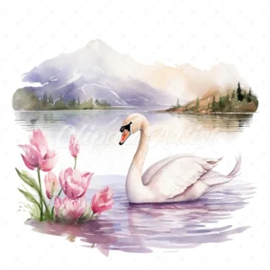 20 High-Quality Swans Clipart - Swans digital watercolor JPG instant download for commercial use - Digital download
