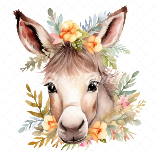 20 High-Quality Floral Donkey Clipart - Floral donkey digital watercolor JPG instant download for commercial use - Digital download