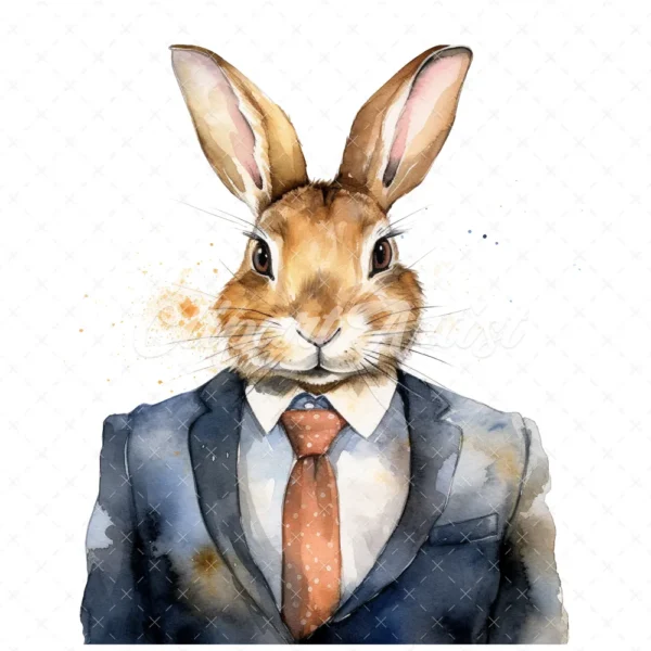 19 High-Quality Bunny in Suit Clipart - Bunny in suit digital watercolor JPG instant download for commercial use - Digital download