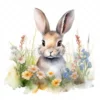 20 High-Quality Bunny in a Meadow Clipart - Bunny meadow digital watercolor JPG instant download for commercial use - Digital download
