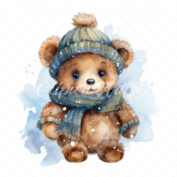 20 High-Quality Winter Teddy Bear Clipart - Winter teddy bear digital watercolor JPG instant download for commercial use - Digital download
