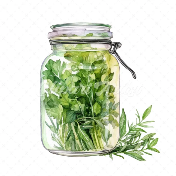 20 High-Quality Herbs Jar Clipart - Herbs jar digital watercolor JPG instant download for commercial use - Digital download