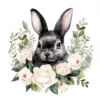 20 High-Quality Black Bunny With White Roses Clipart - Bunny digital watercolor JPG instant download for commercial use - Digital download