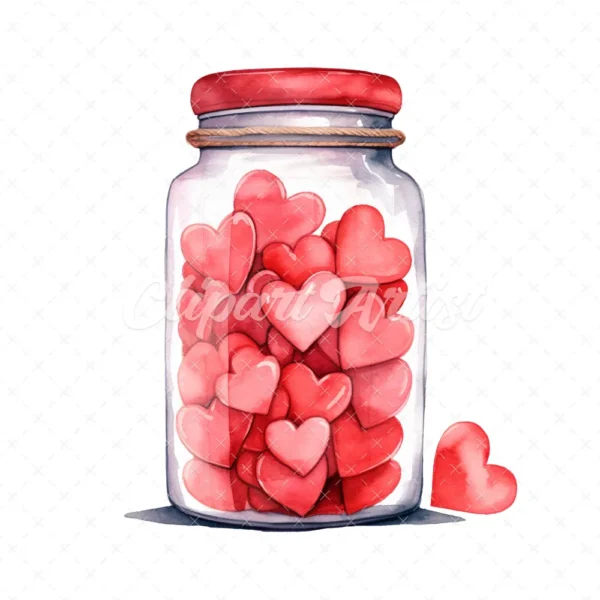 20 High-Quality Jar of Hearts Clipart - Jar of hearts digital watercolor JPG instant download for commercial use - Digital download