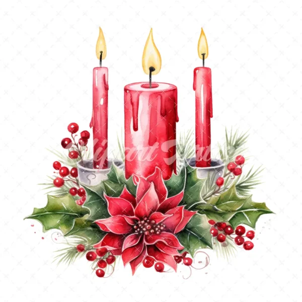 19 High-Quality Christmas Candles Clipart - Christmas candles digital watercolor JPG instant download for commercial use - Digital download