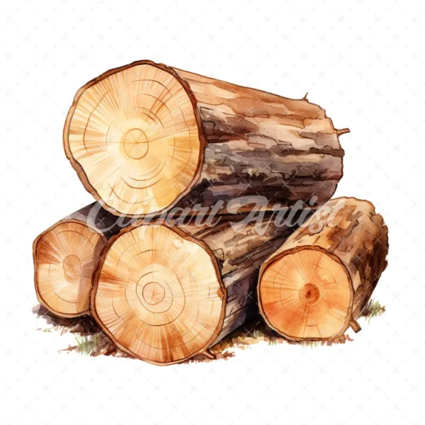 18 High-Quality Chopped Wood Clipart - Chopped wood digital watercolor JPG instant download for commercial use - Digital download