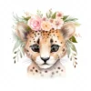 20 High-Quality Floral Cute Cheetah Clipart - Cute cheetah digital watercolor JPG instant download for commercial use - Digital download