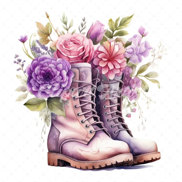 19 High-Quality Floral Boots Clipart - Floral boots digital watercolor JPG instant download for commercial use - Digital download