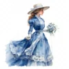 20 High-Quality Blue Victorian Dress Clipart - Victorian dress digital watercolor JPG instant download for commercial use - Digital download