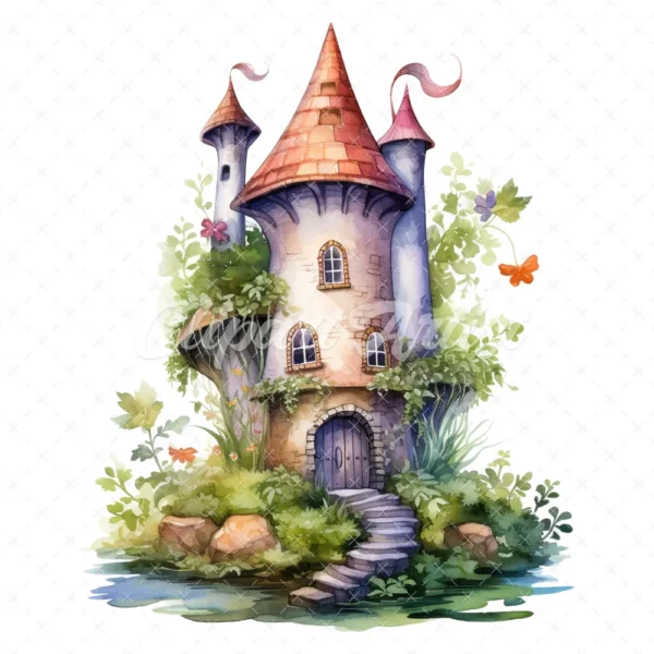 20 High-Quality Fairy Towers Clipart - Fairy towers digital watercolor JPG instant download for commercial use - Digital download