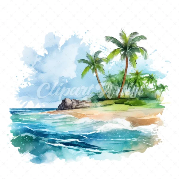 20 High-Quality Tropical Beach Clipart - Tropical beach digital watercolor JPG instant download for commercial use - Digital download