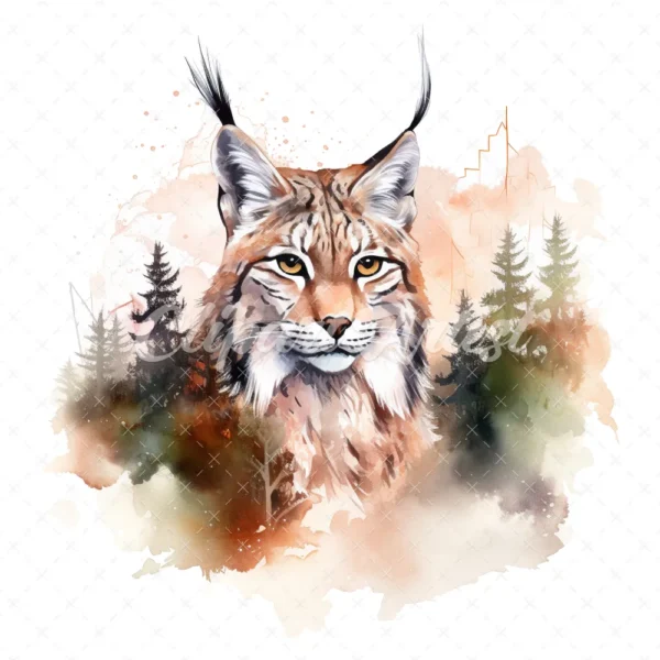 20 High-Quality Lynx Clipart - Lynx digital watercolor JPG instant download for commercial use - Digital download