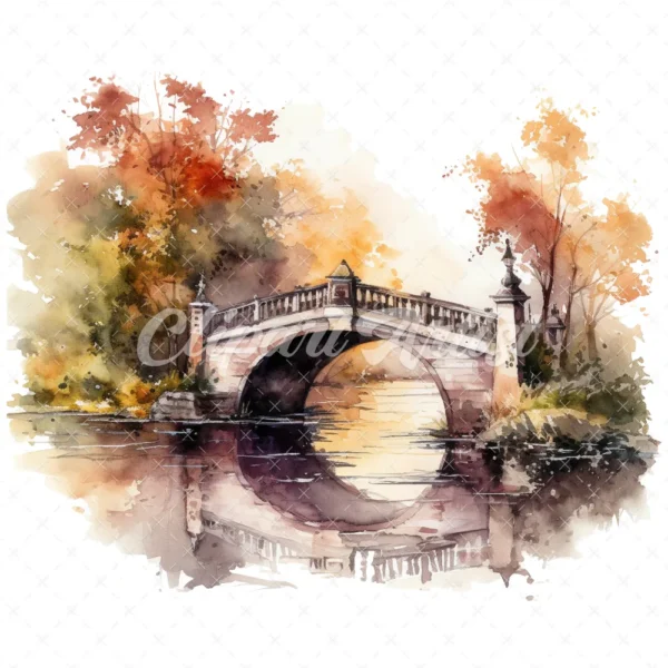 19 High-Quality Bridge on River Clipart - Bridge on river digital watercolor JPG instant download for commercial use - Digital download