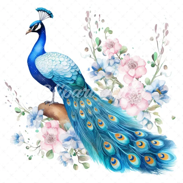 20 High-Quality Peacock in Garden Clipart - Peacock digital watercolor JPG instant download for commercial use - Digital download