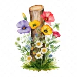 20 High-Quality Wildflowers on Tree Trunk Clipart - Wildflower digital watercolor JPG instant download for commercial use - Digital download