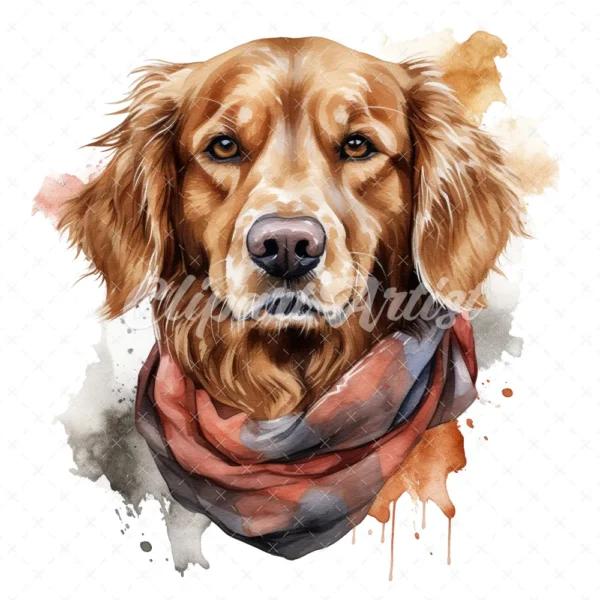 20 High-Quality Golden Retriever with Bandana Clipart - Dogs digital watercolor JPG instant download for commercial use - Digital download