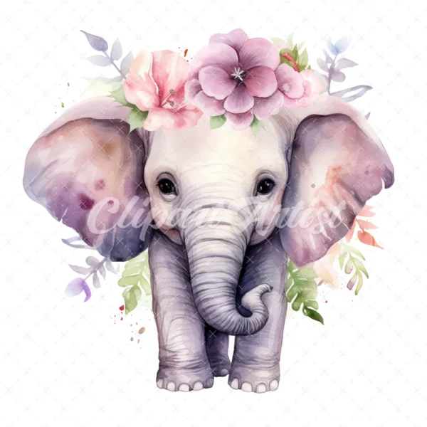 20 High-Quality Floral Cute Elephants Clipart - Cute elephants digital watercolor JPG instant download for commercial use - Digital download
