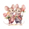 20 High-Quality Mice Holding Tulip Clipart - Mice tulip digital watercolor JPG instant download for commercial use - Digital download
